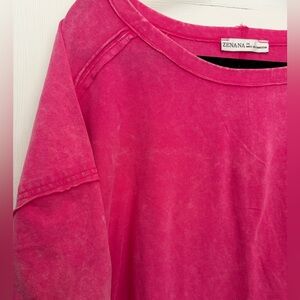 Zenana Outfitters Hot Pink Washed Crewneck Pullover